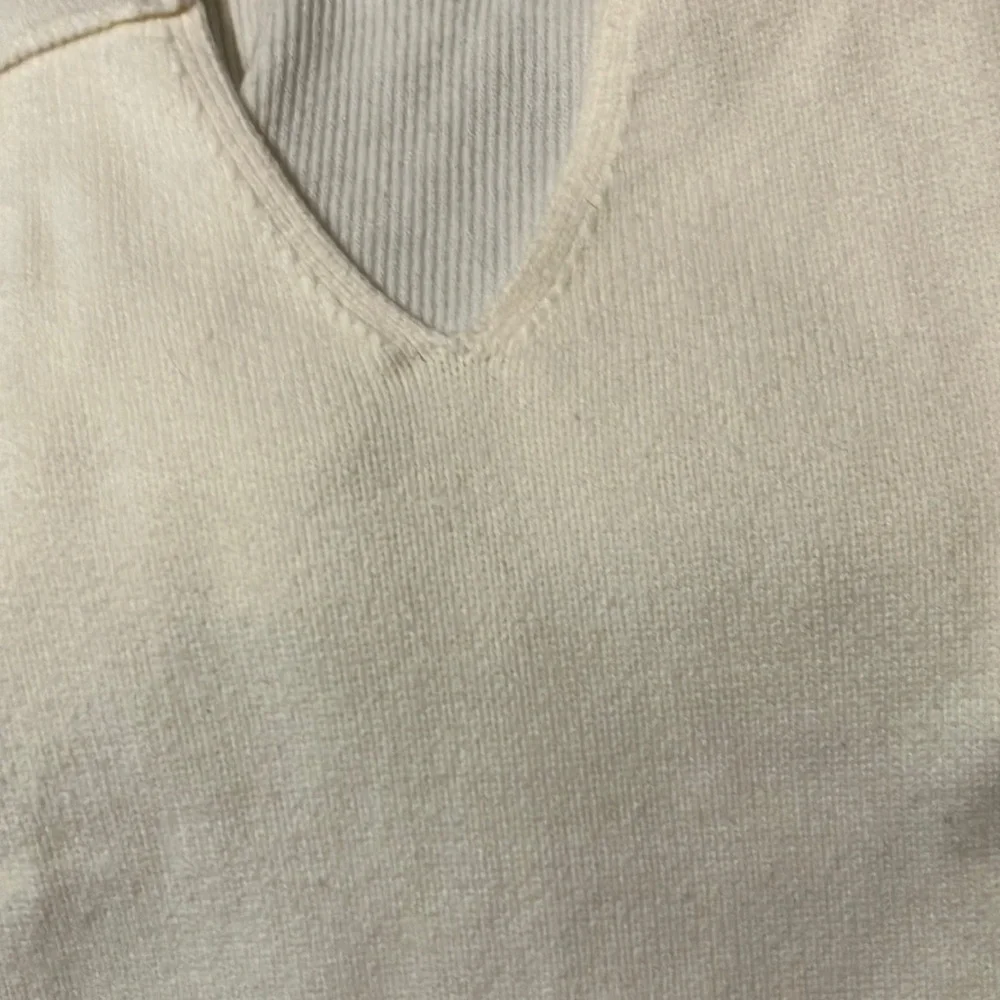 Women's Cream V-Neck Sweater - Picture 7 of 9